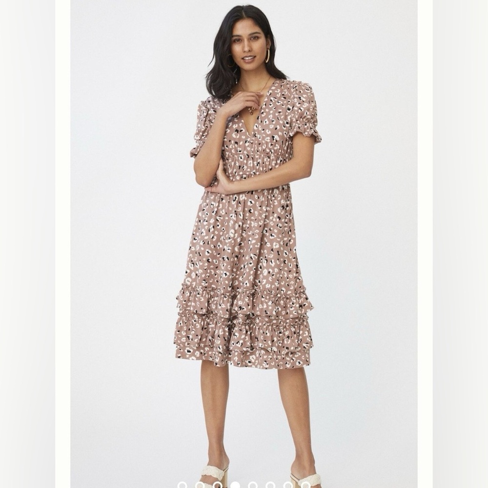 NWOT Anthropologie Hutch Ria Ruffled Dress Size XS Petite- In Neutral Motif